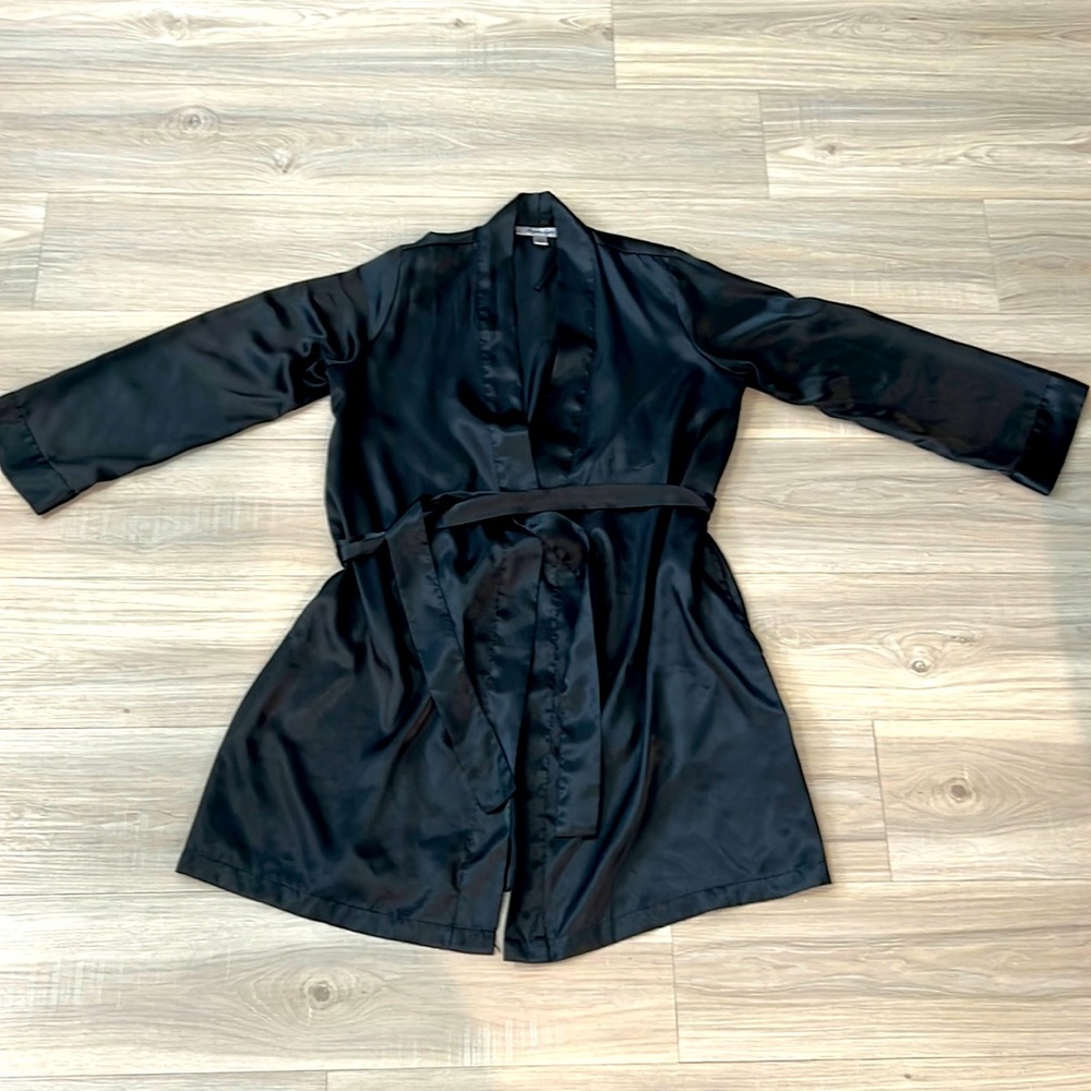 Womens Black Silk Robe